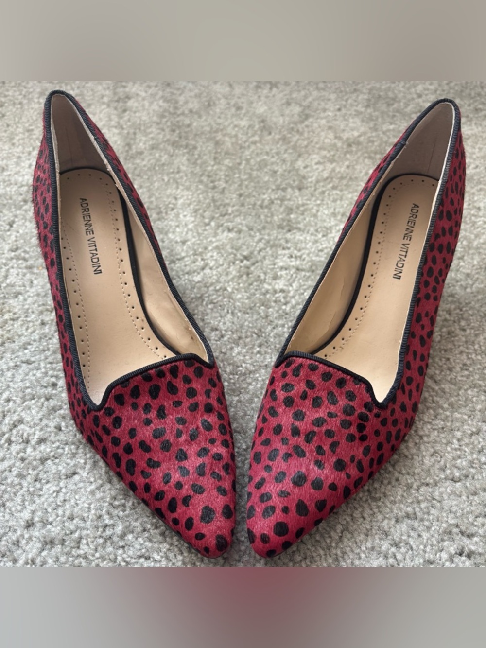 Adrienne Vittadini Calf Hair Pointed Toe Pumps 7.5 Magenta Leopard Heels - Picture 2 of 9